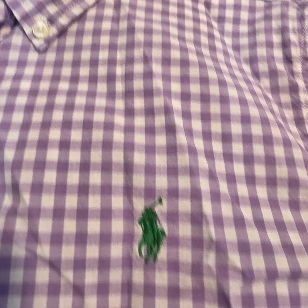 Ralph Lauren Button Down Boys L 14-16 Purple Gingham Excellent Long Sleeve Shirt
